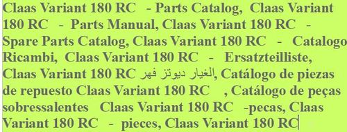 Product picture Claas Variant 180 RC   - Parts Catalog